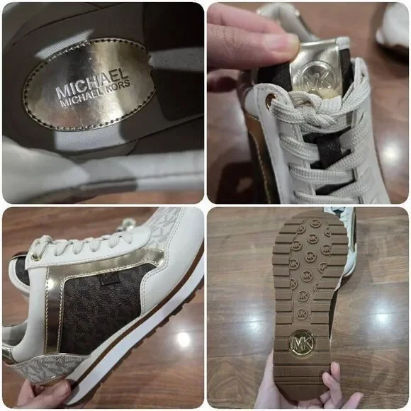 Michael Kors Maddy Vanilla/ Brown Two-Tone Logo Trainer Women's Sneakers 5.5 - Picture 11 of 13